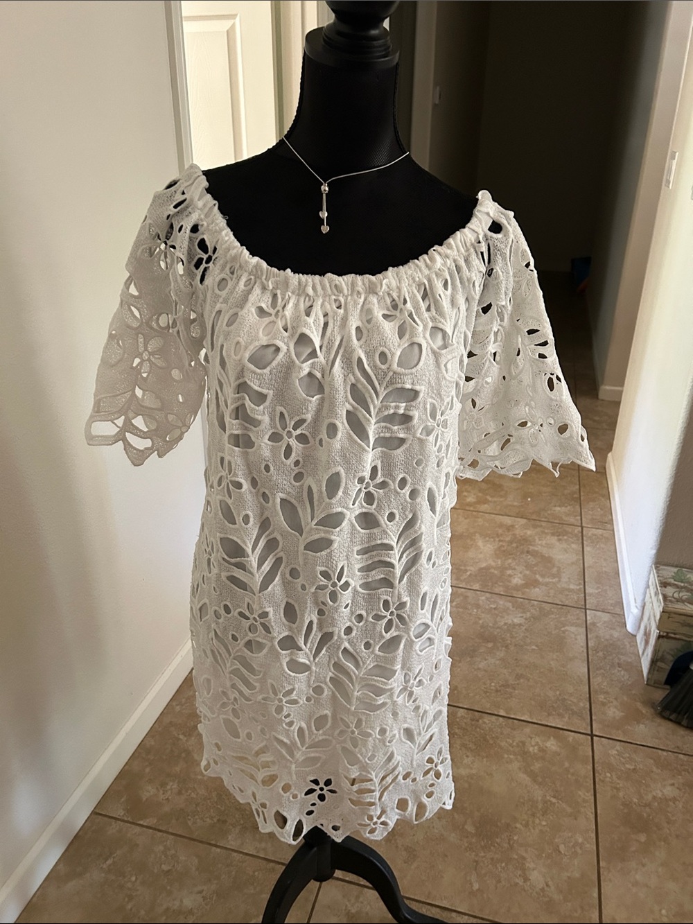 White Eyelet Off-Shoulder Mini Dress